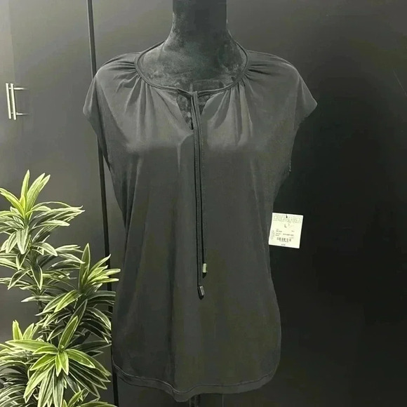 Liz Claiborne Career cap sleeve round neck/V-neck tie tank/shell top - Size L - Picture 1 of 11